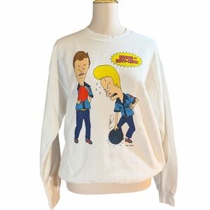 NWOT Beavis and Butthead MTV White Size L Sweatshirt Animation Iconic 90s Y2K